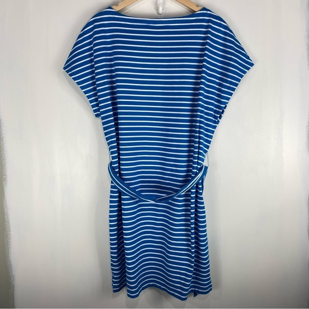 Lauren Ralph Lauren Stretchy Striped Tie Front Waist T-Shirt Mini Dress Blue XL - Picture 7 of 7